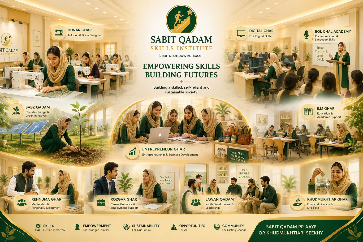 Students learning, women crafting and communities in action at Sabit Qadam Skills Institute